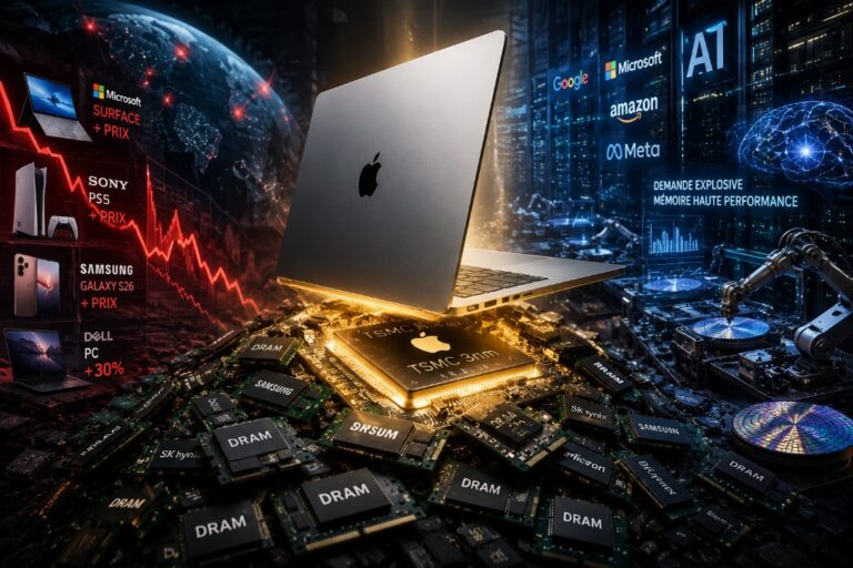 Dualite technologique : penurie DRAM, demande serveurs IA et strategie Apple MacBook Neo